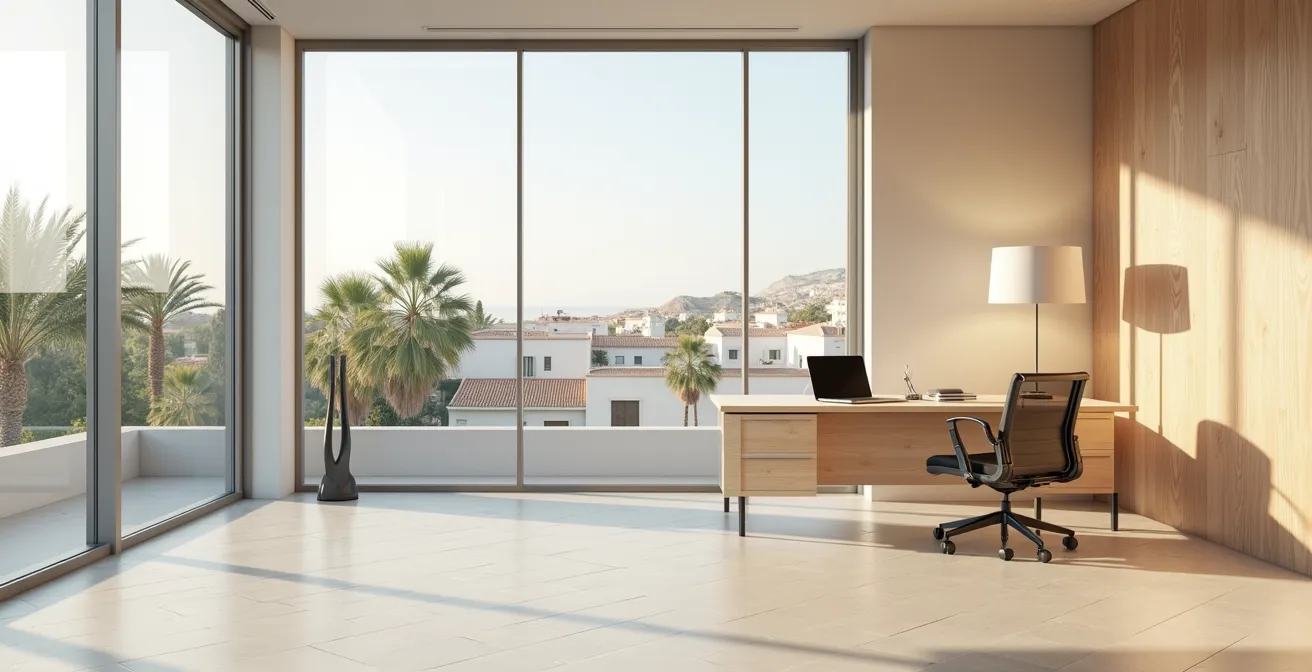 Bureau moderne de courtier avec vue sur Perpignan